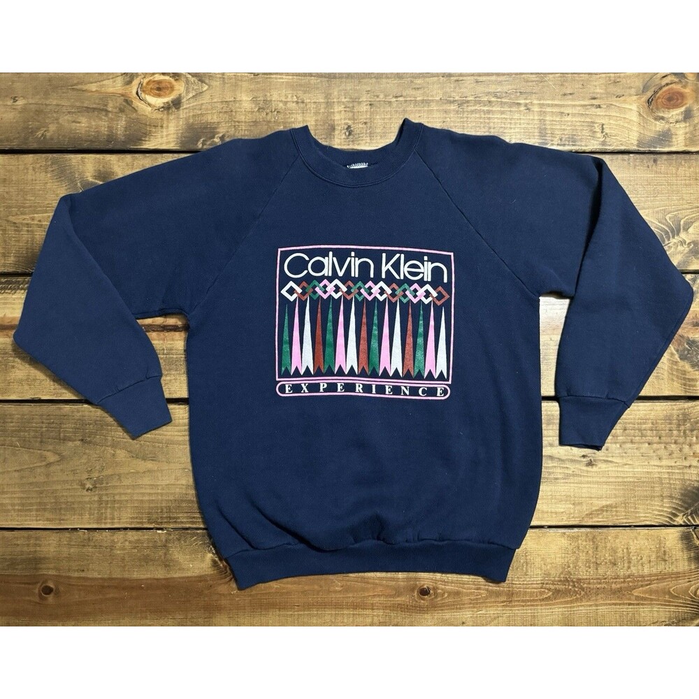 Vintage Sweatshirt Calvin Klein Experience Navy Blue Large Crewneck